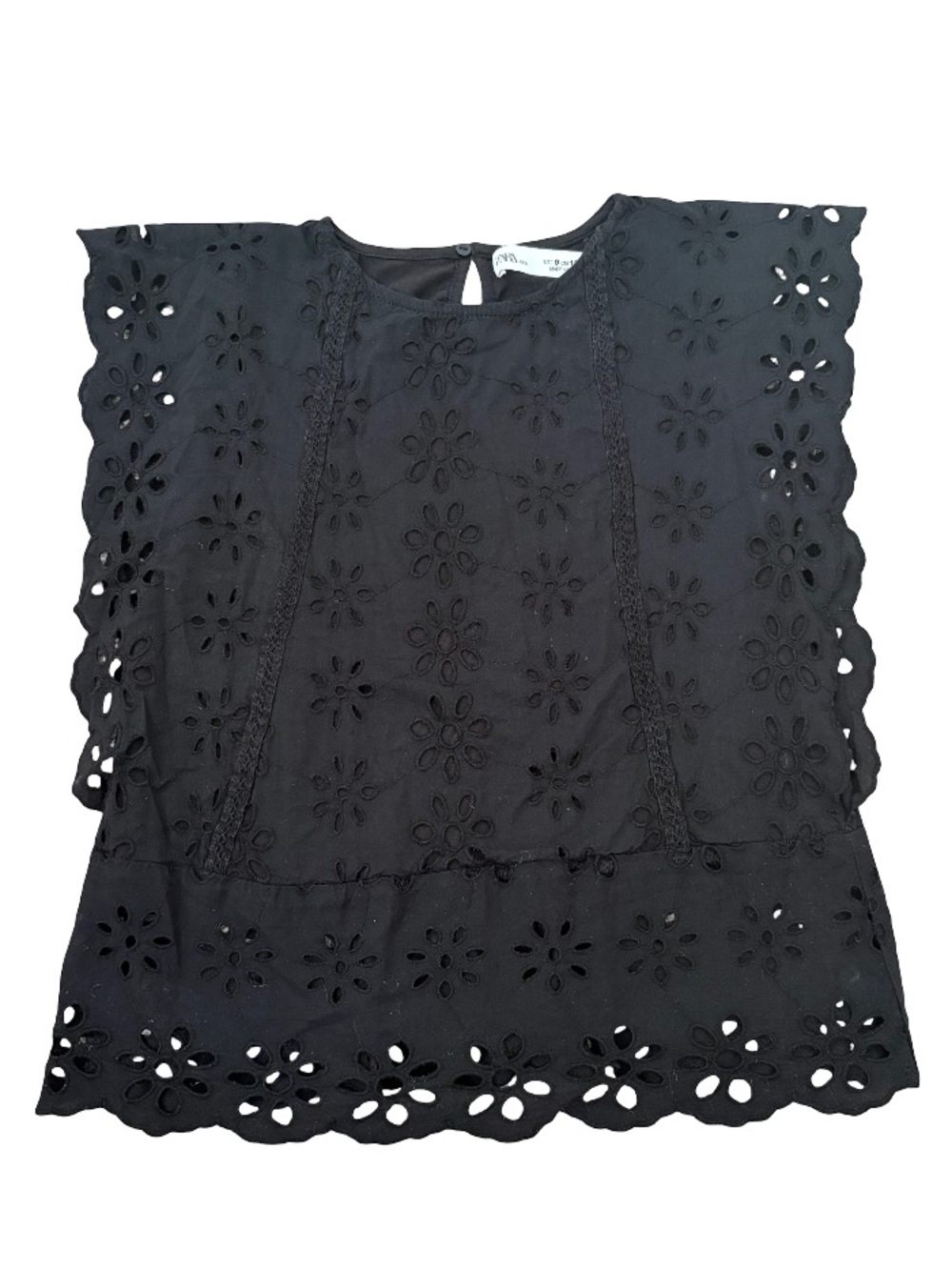 Zara Girls’ Eyelet Cotton Black Scallop Tank Top Size 9